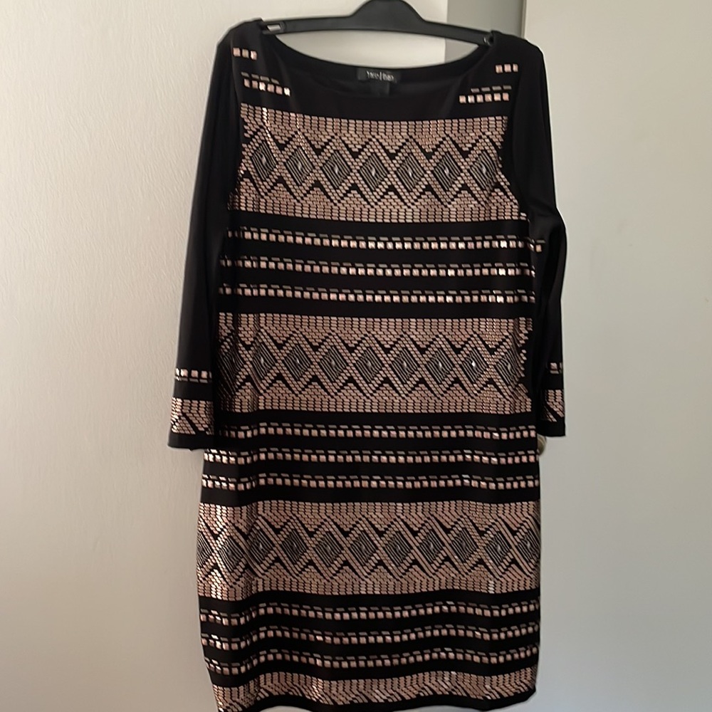 White House Black Market Black and Gold Patterned Midi Dress